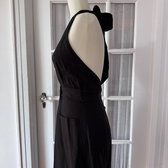 Behida Dolic Black Linen A-line Halter Midi Dress - Size Small - Picture 7 of 11